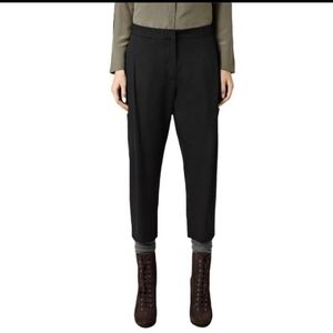 Allsaints Calle Black Tencel Cropped Front Pleated High Rise Pants Size 6